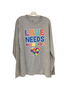 Autism Speaks Ladies XL Long Sleeve Gray Tee LOVE NEEDS NO WORDS Puzzle Heart